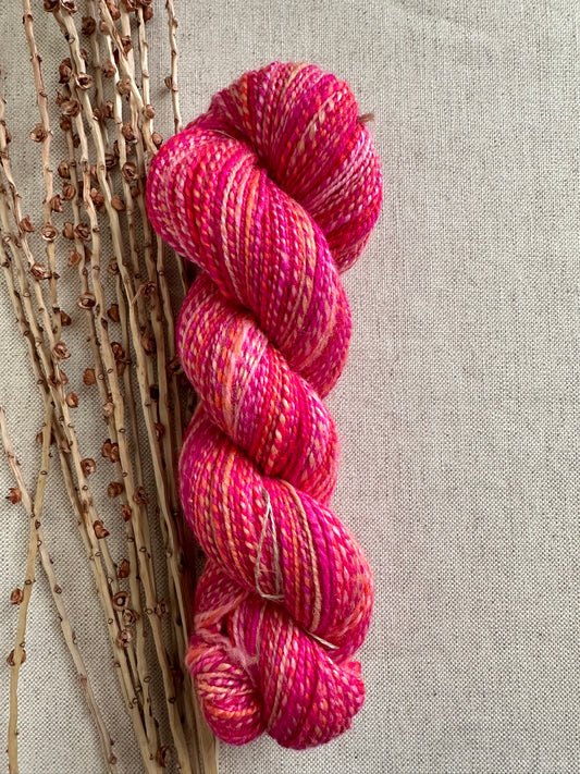 Magenta Orange Pink Hand Spun Yarn