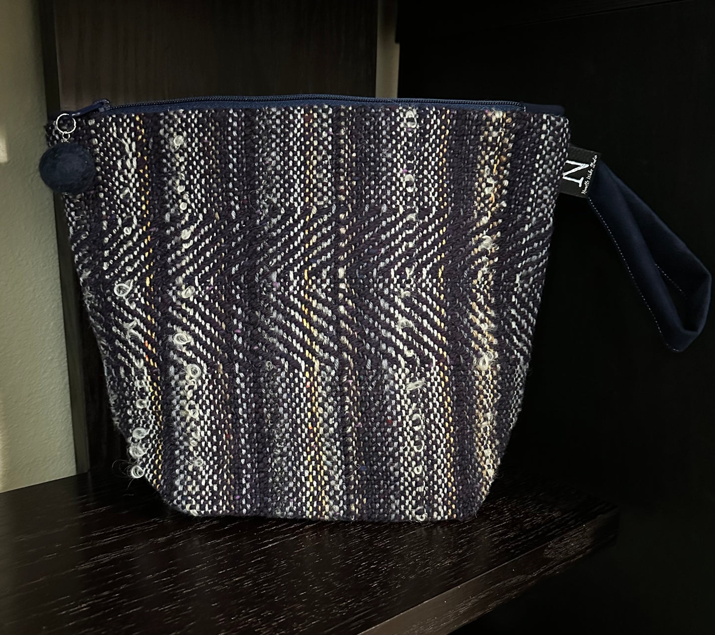 Navy Blue Gray Handwoven Project Bag