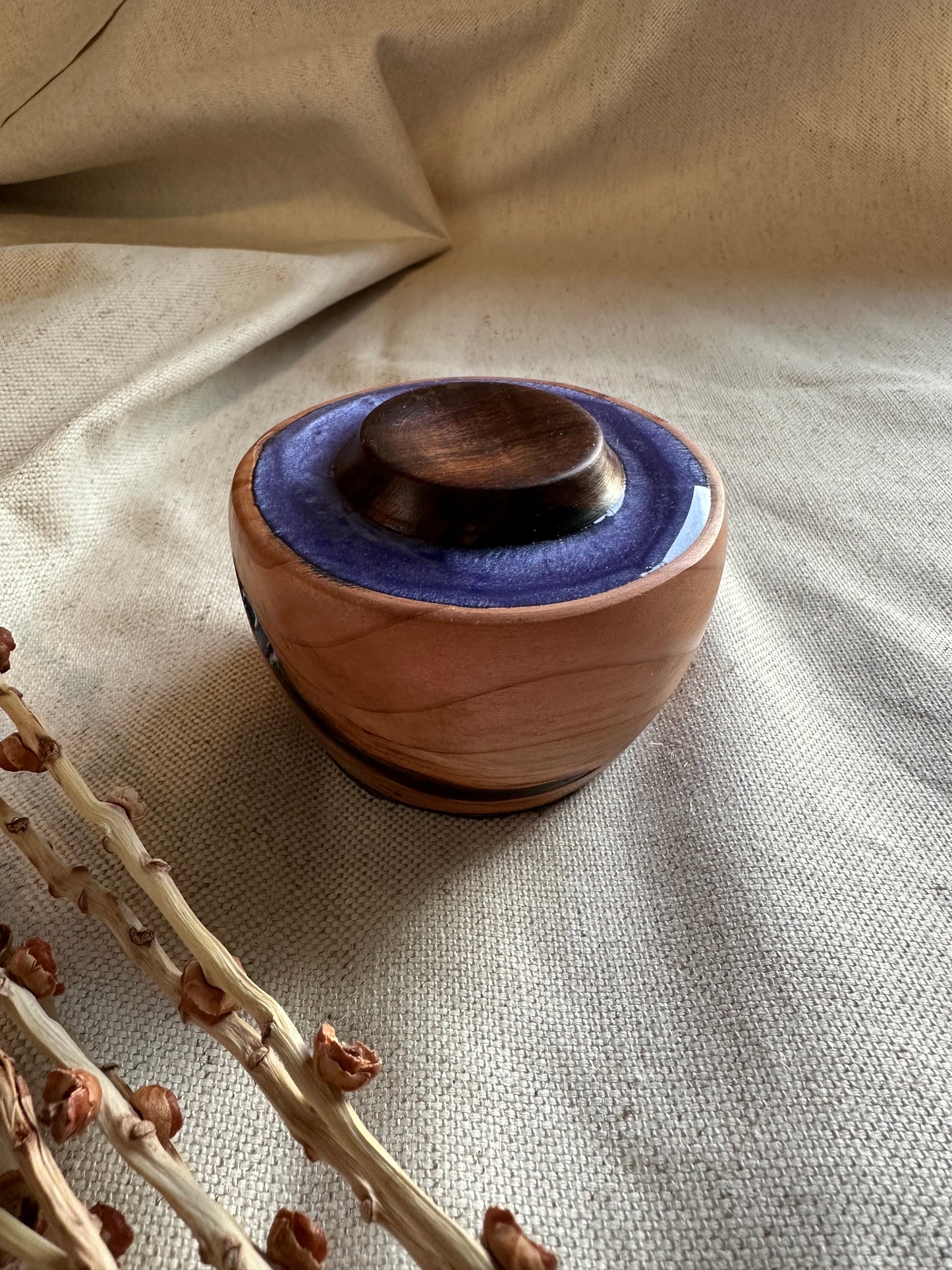 Walnut with Purple Resin Support Spindle Bowl