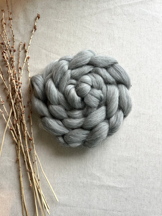 25mic Grey Corriedale Top Spinning Fiber