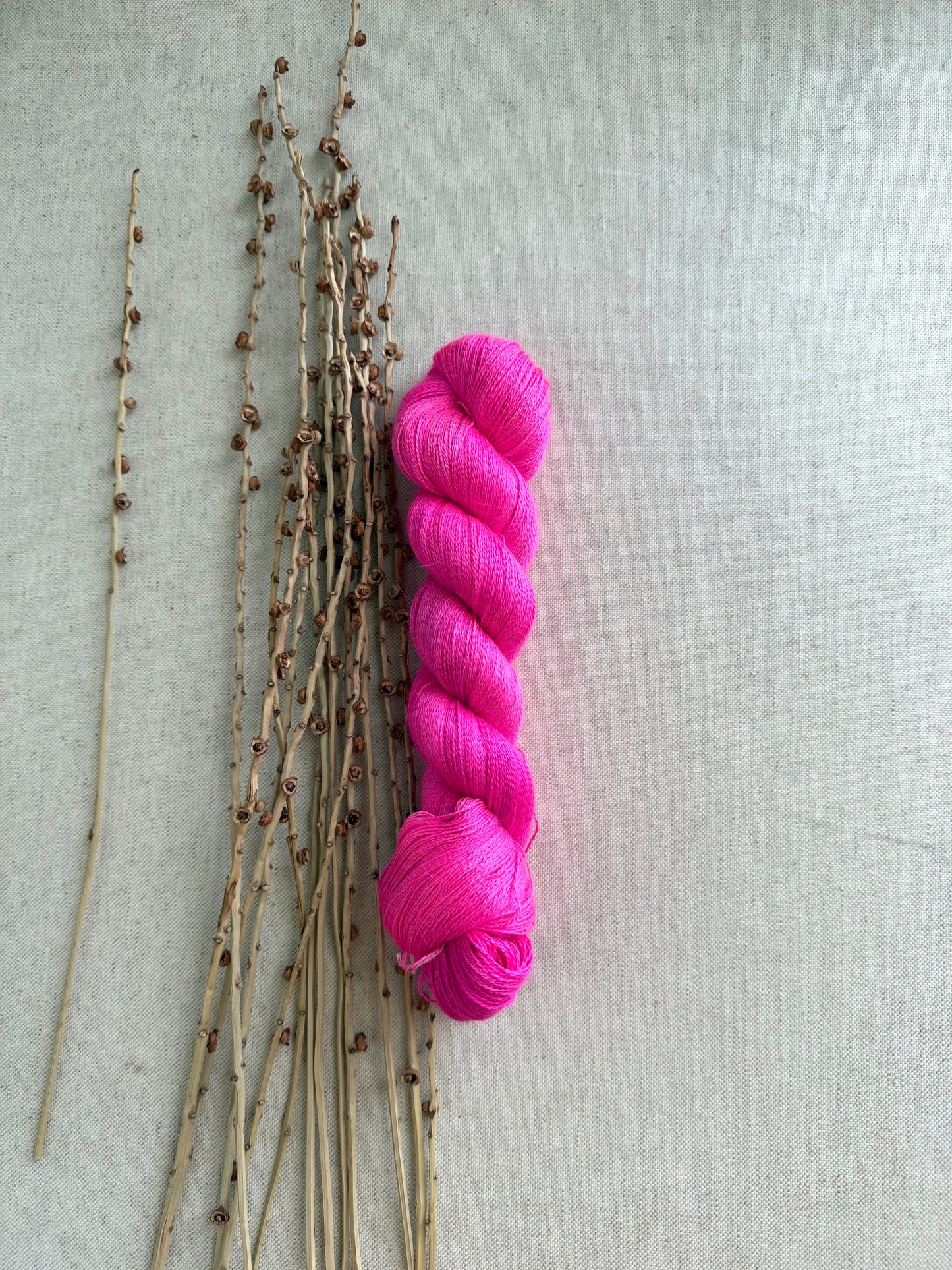 Shocking Pink Baby Alpaca Mulberry Silk Lace