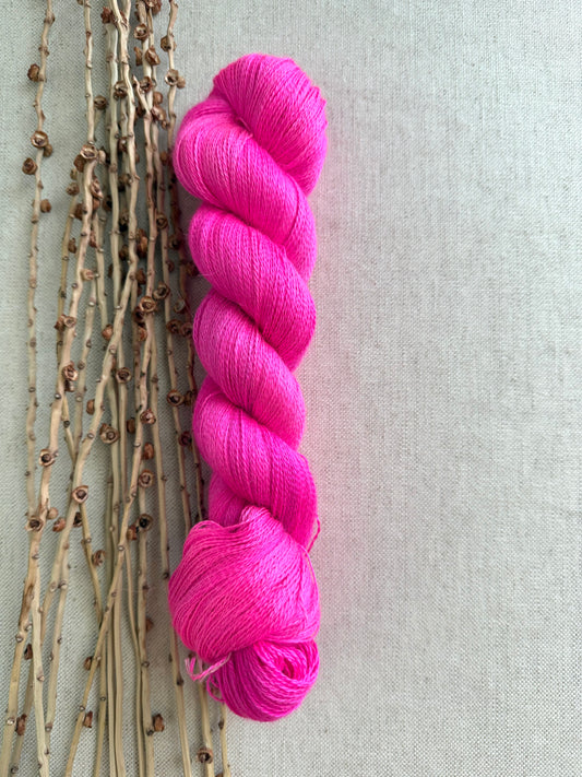 Shocking Pink Baby Alpaca Mulberry Silk Lace