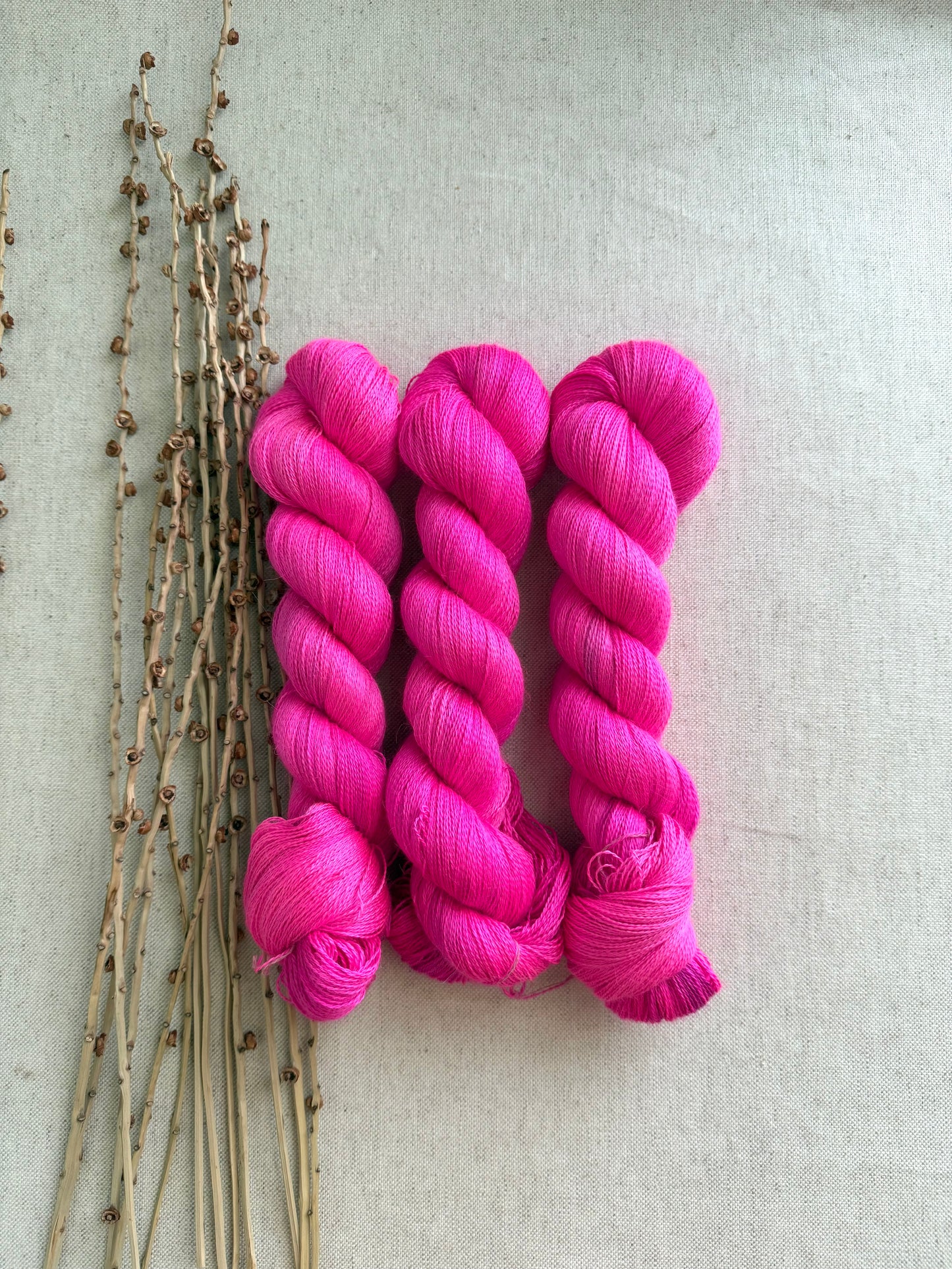 Shocking Pink Baby Alpaca Mulberry Silk Lace