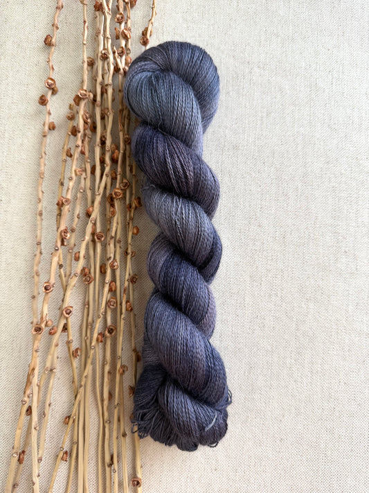 Stormy Gray Baby Alpaca Mulberry Silk Lace