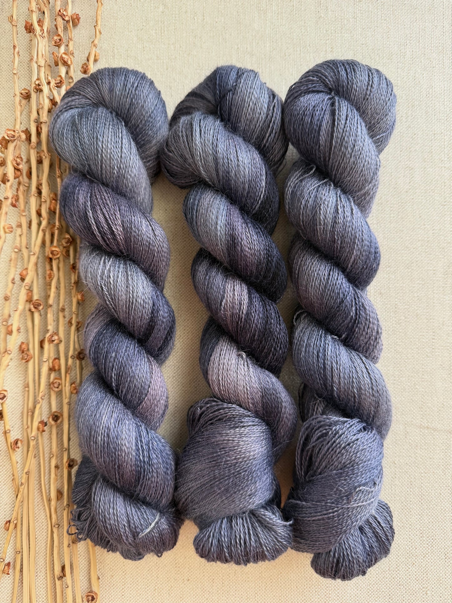 Stormy Gray Baby Alpaca Mulberry Silk Lace