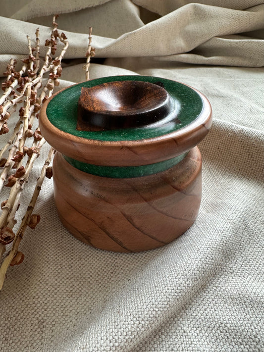 Walnut with Green Resin Support Spindle Bowl