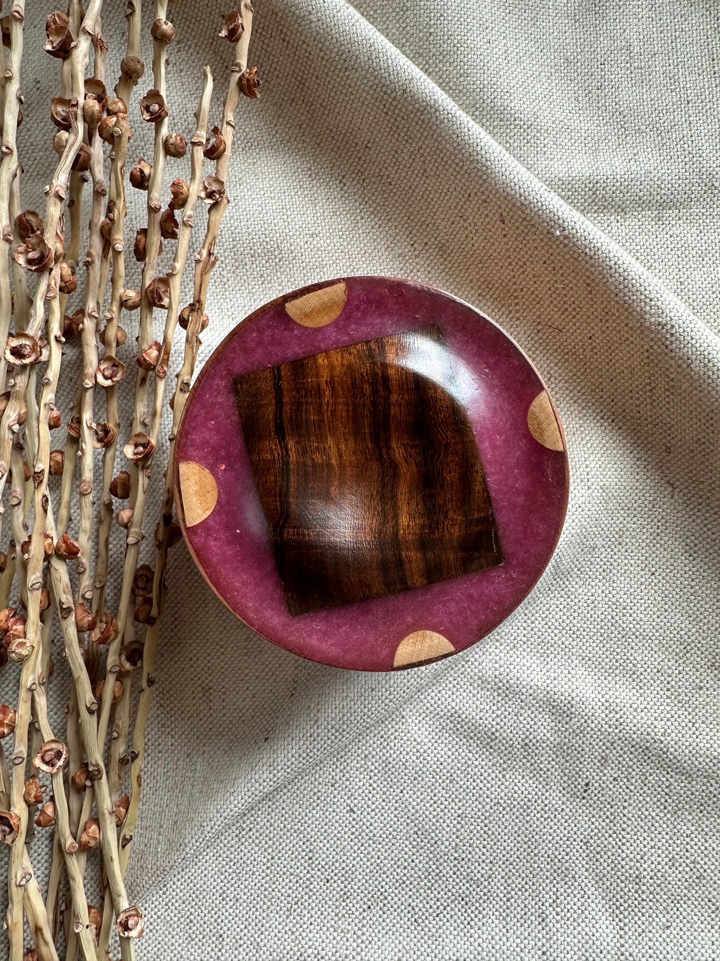Walnut with Pink Resin Support Spindle Bowl