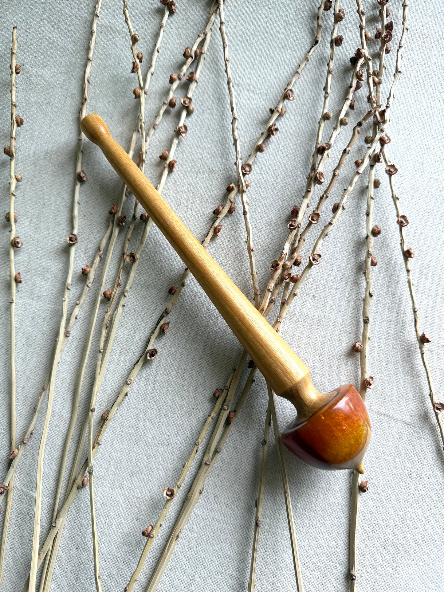 Osage Orange With Orange Yellow Resin Support Spindle