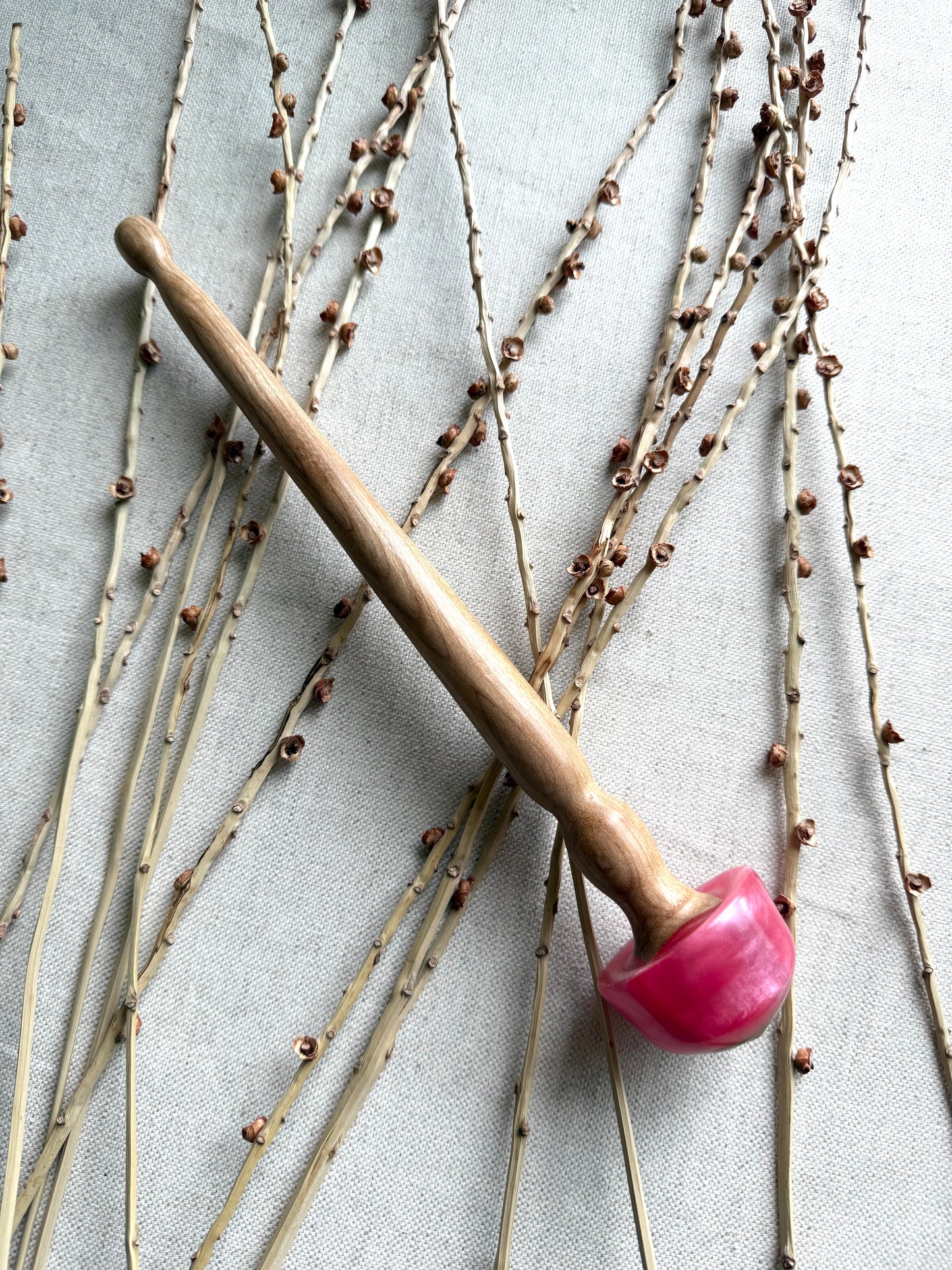 Flaming Birch With Neon Pink Resin Support Spindle