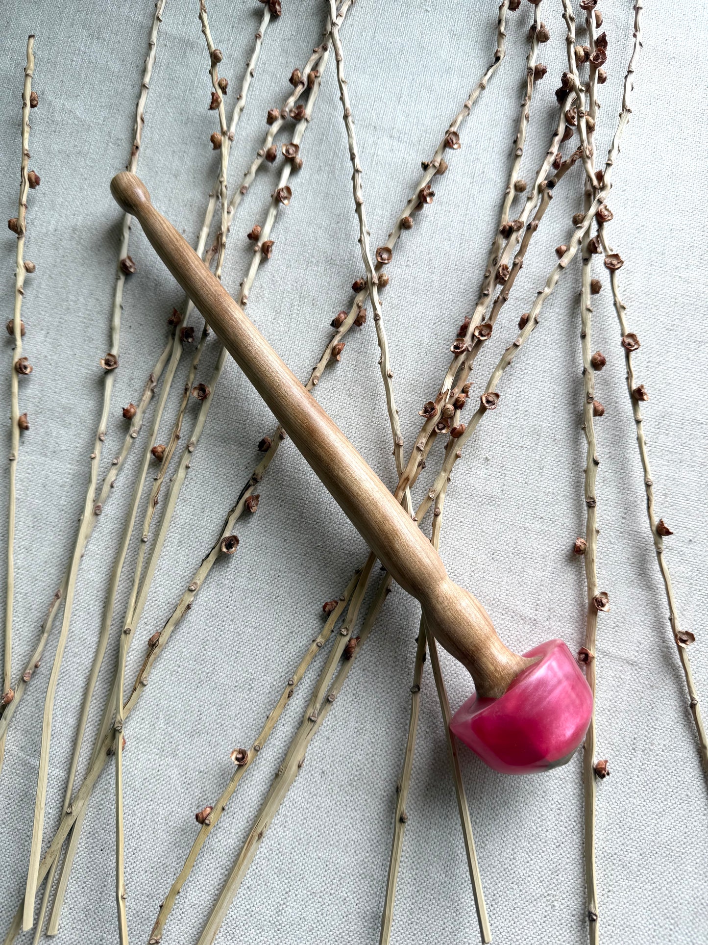 Flaming Birch With Neon Pink Resin Support Spindle