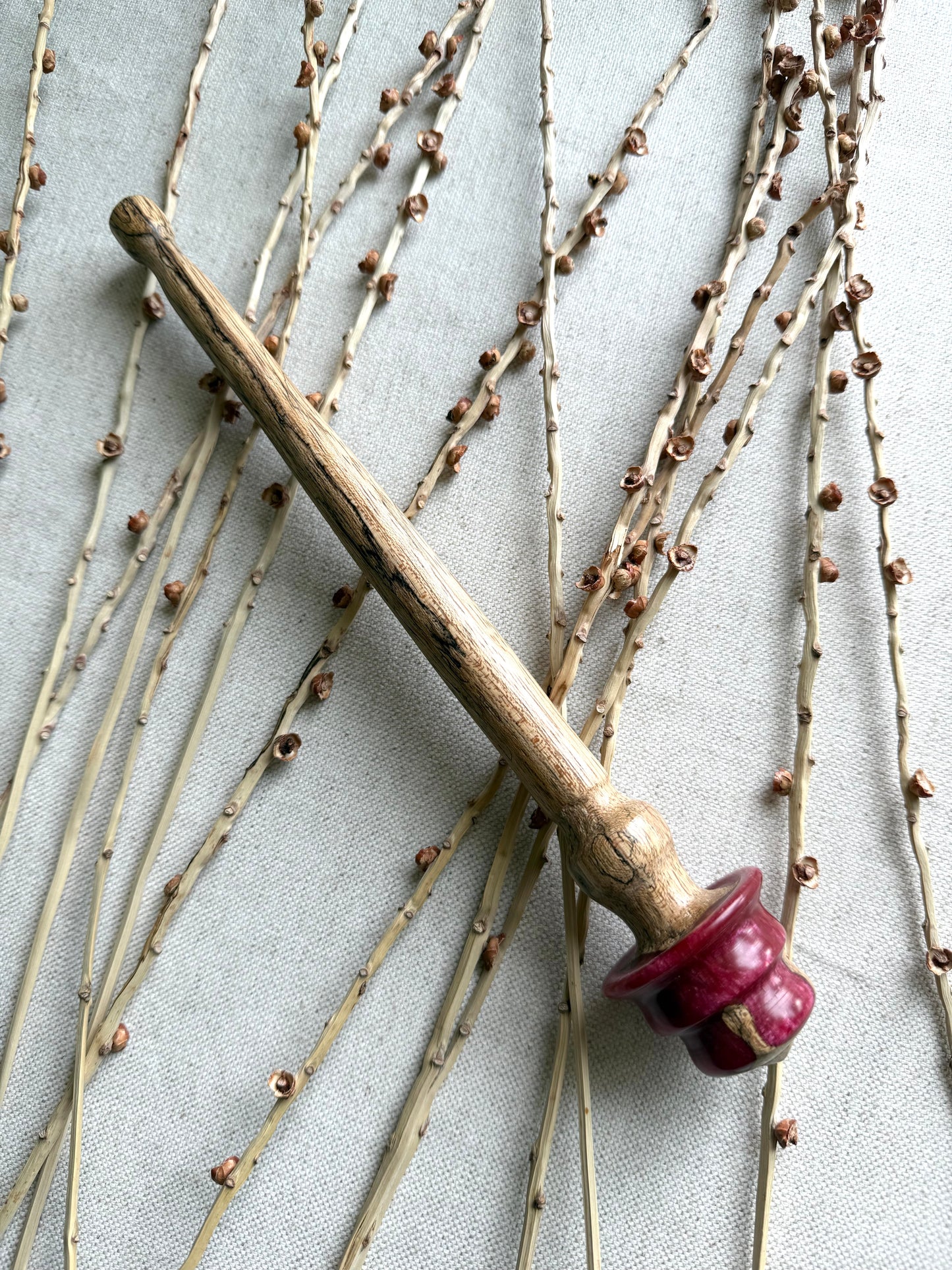 Spalted Jatoba With Dark Pink Resin Support Spindle