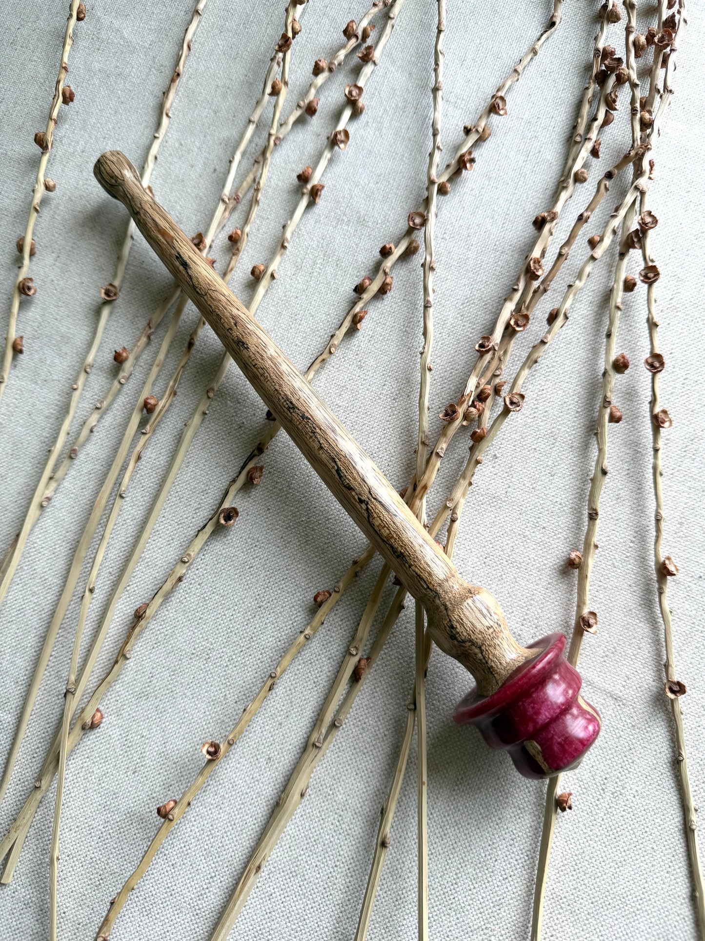 Spalted Jatoba With Dark Pink Resin Support Spindle