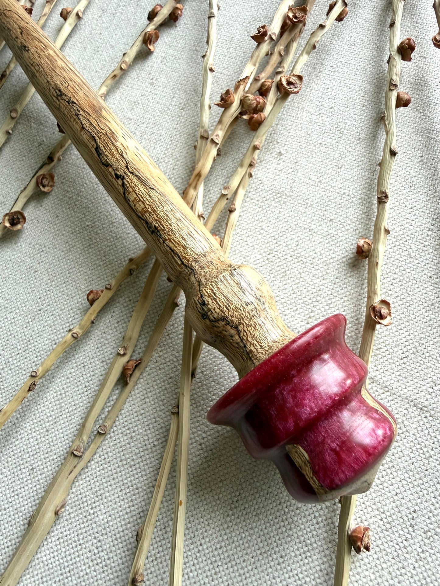 Spalted Jatoba With Dark Pink Resin Support Spindle