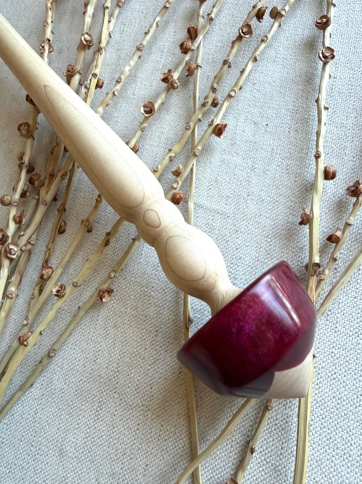 Curly Maple With Red Resin Support Spindle