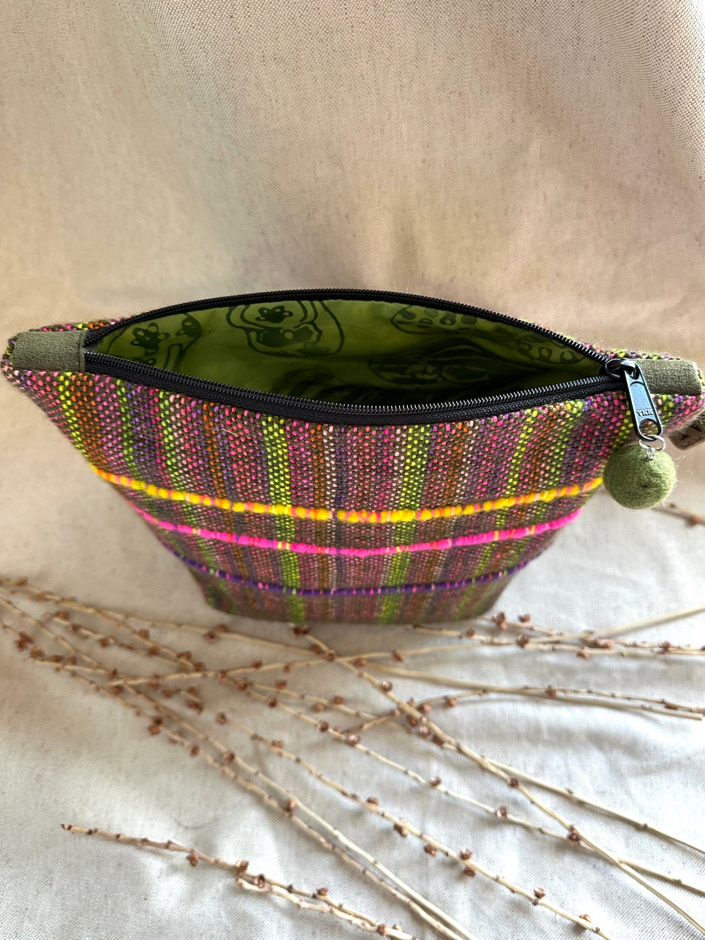 Olive Pink Yellow Purple Teal Handwoven Bag