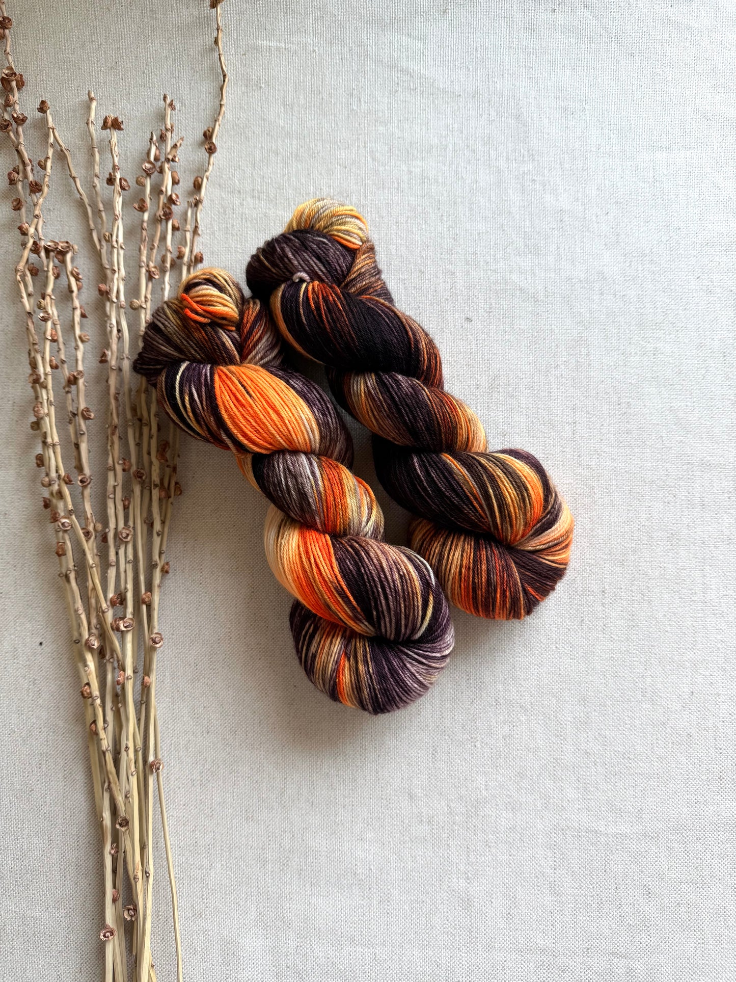 Black Cat Prowling & Pumpkins Glowing 100g SW Merino Nylon