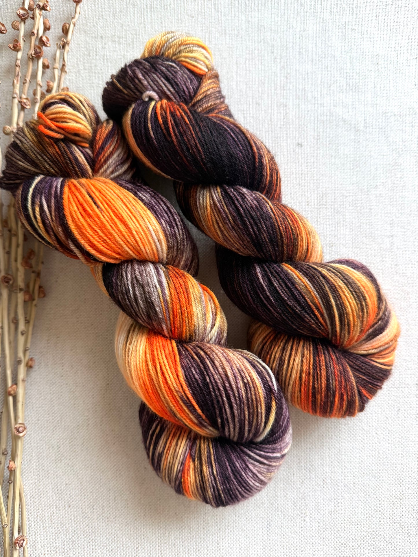 Black Cat Prowling & Pumpkins Glowing 100g SW Merino Nylon