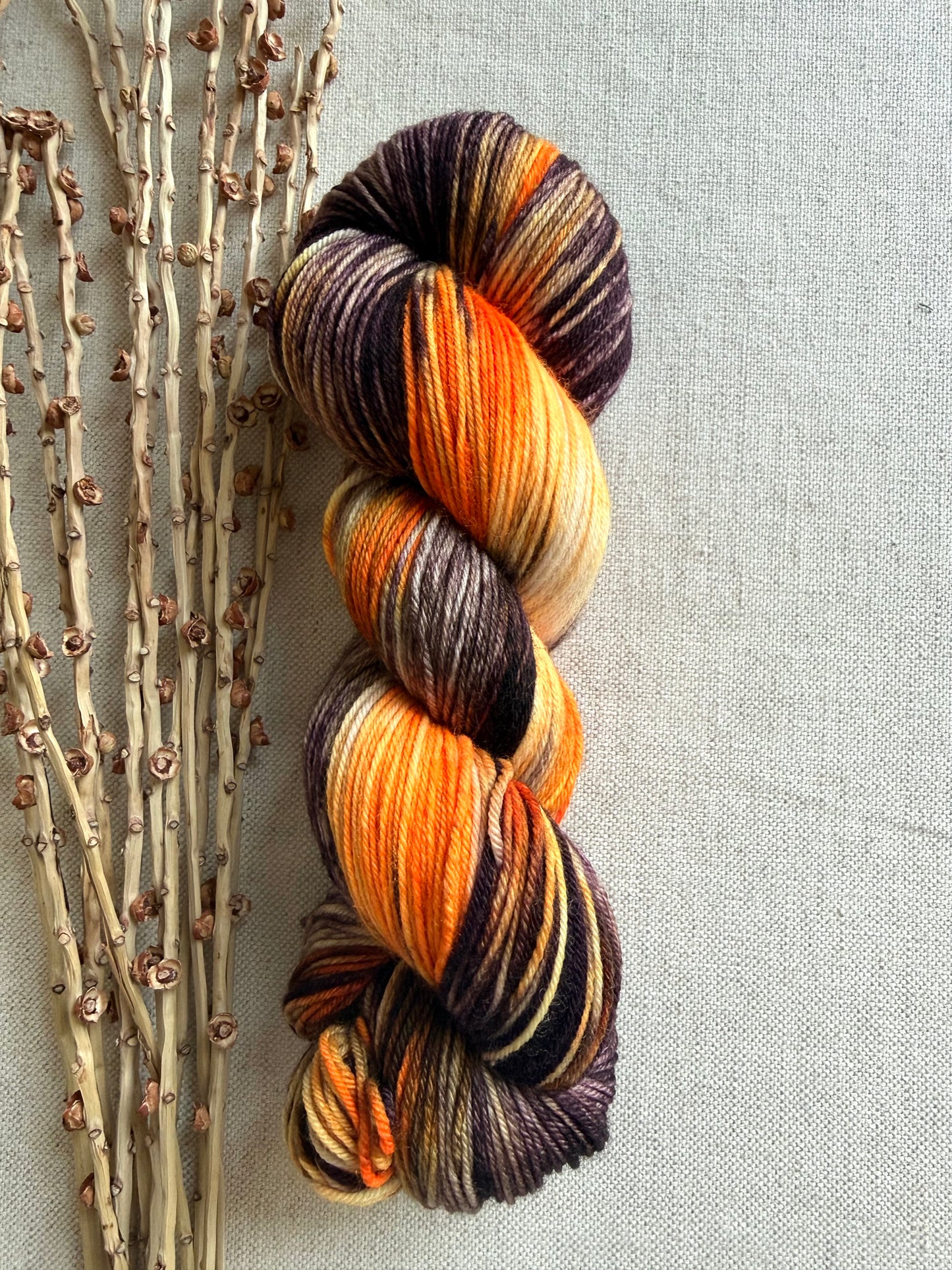 Black Cat Prowling & Pumpkins Glowing 100g SW Merino Nylon