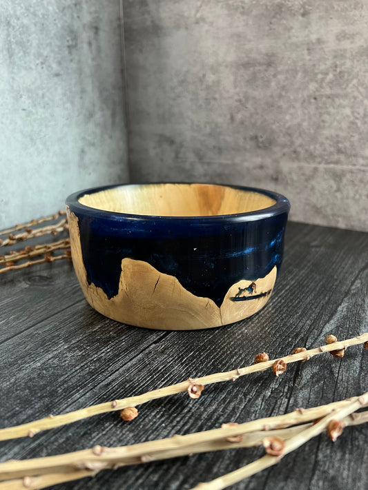 Flaming Box Elder With Blue Resin Hand Turned Bowl