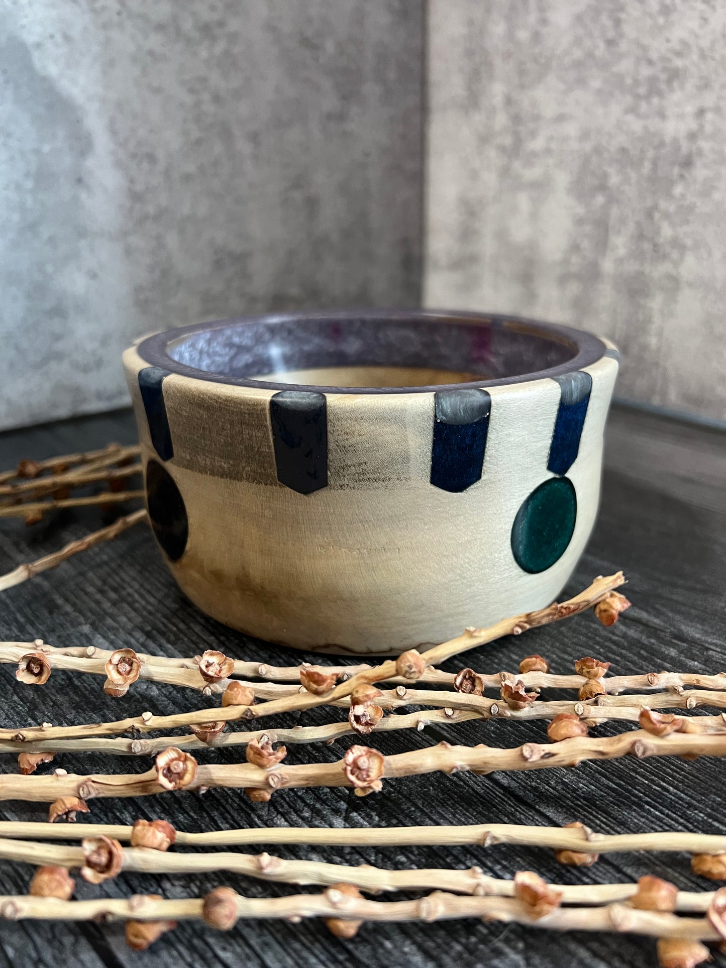 Fruitwood With Blue Resin Hand Turned Bowl