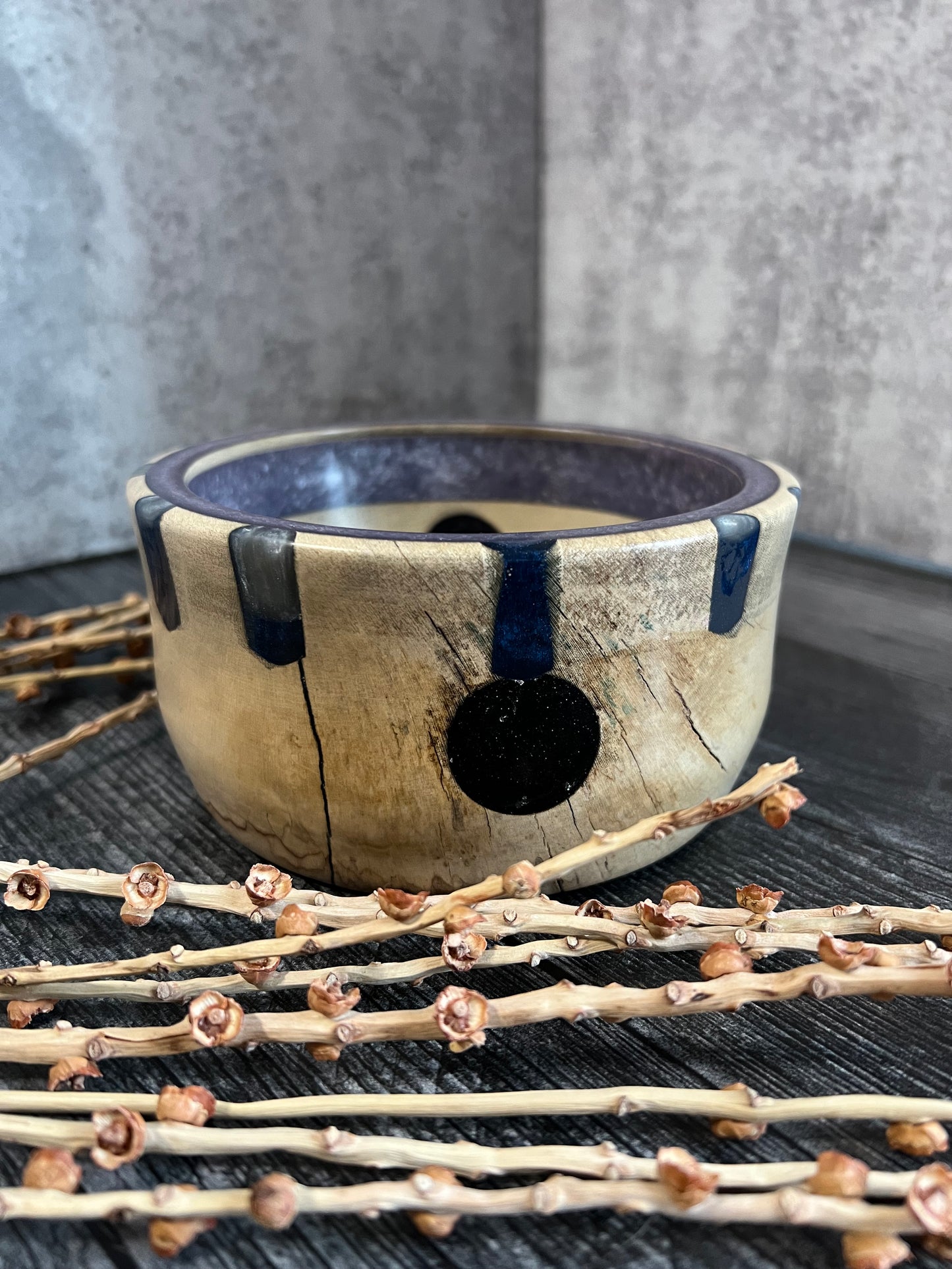 Fruitwood With Blue Resin Hand Turned Bowl