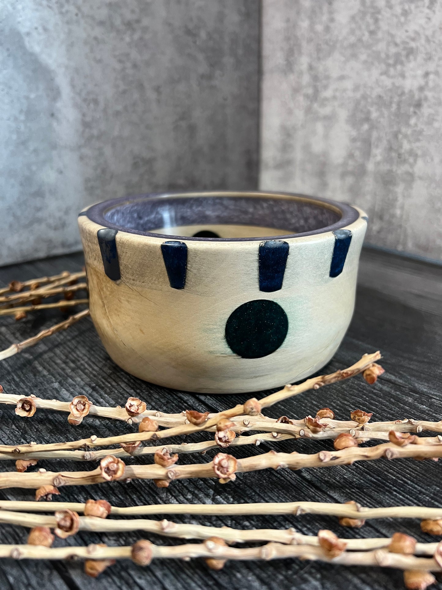 Fruitwood With Blue Resin Hand Turned Bowl