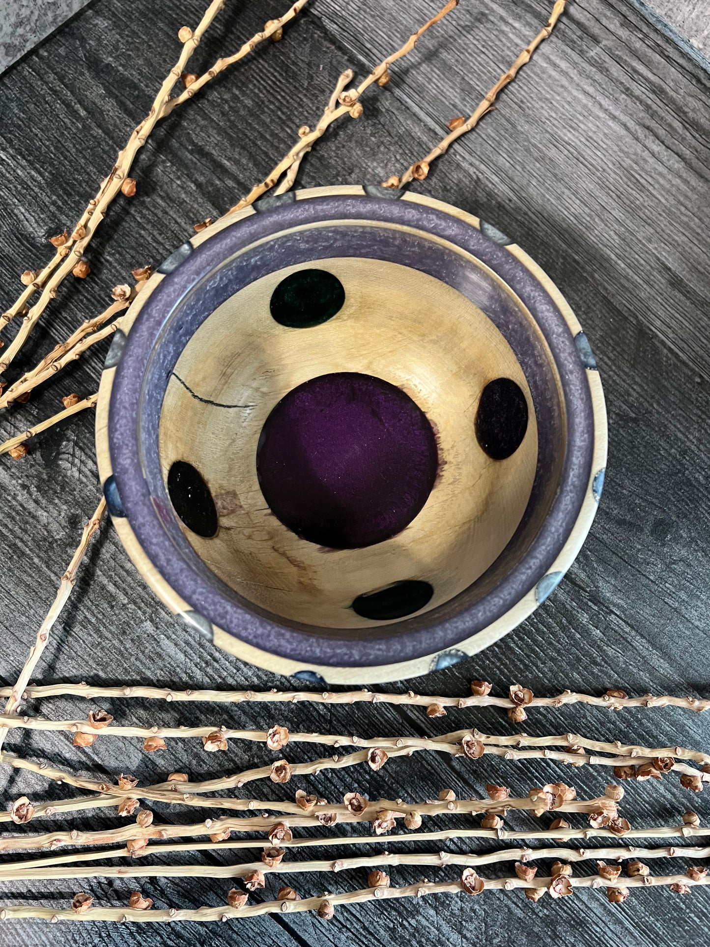 Fruitwood With Blue Resin Hand Turned Bowl