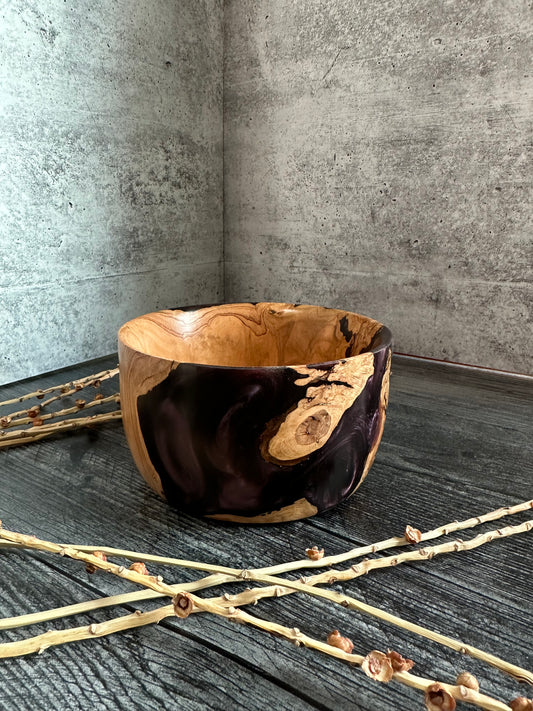 Olive Wood With Purple Resin Hand Turned Bowl