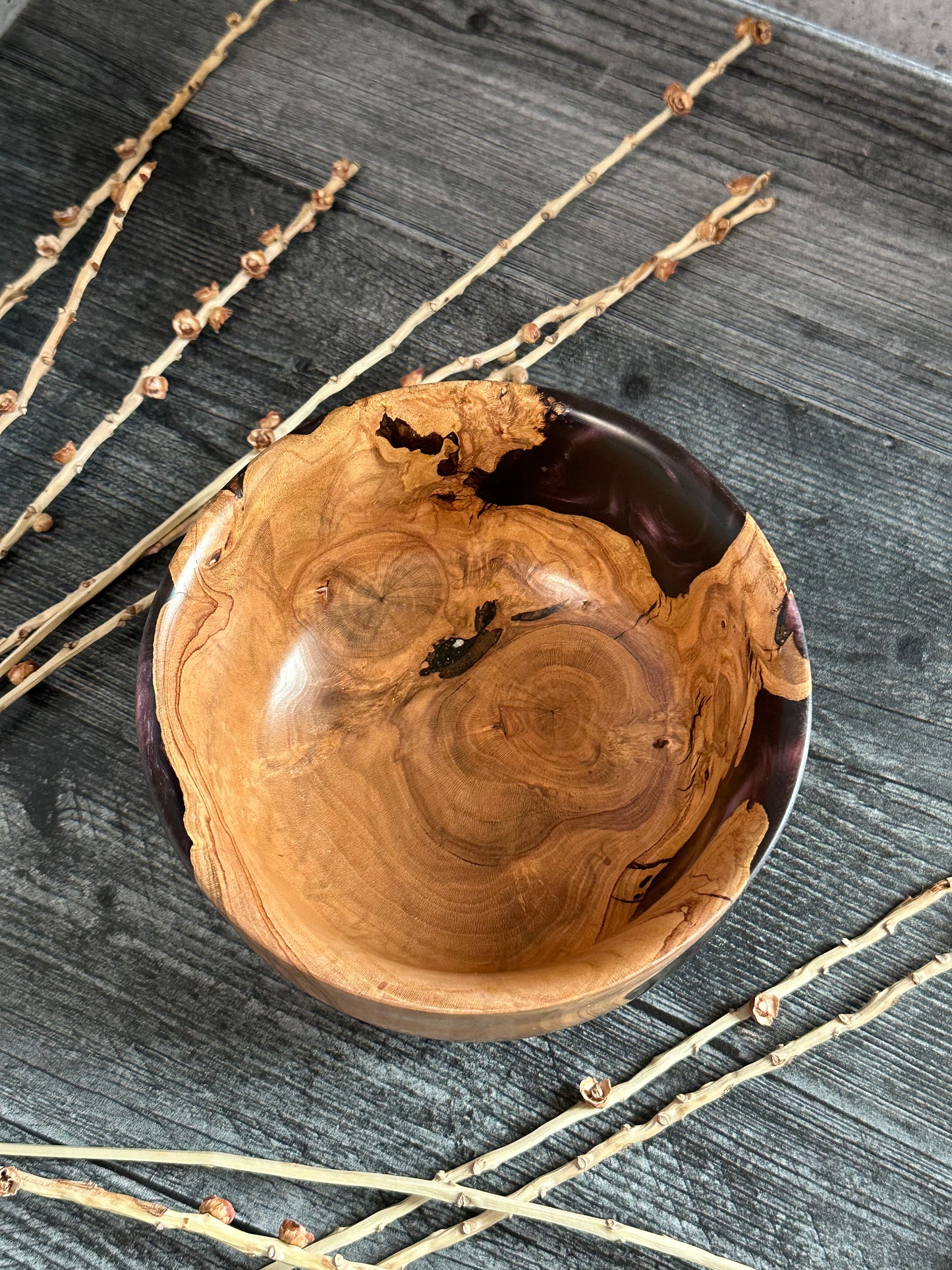 Olive Wood With Purple Resin Hand Turned Bowl