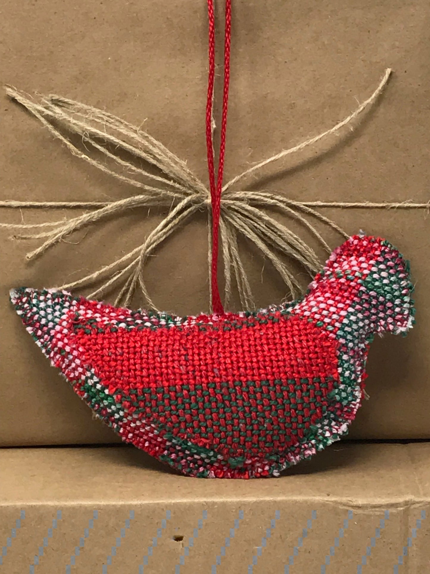 Red Green Plaid Dove Ornament